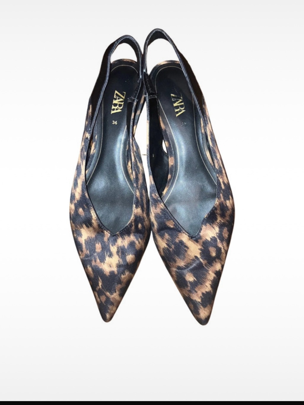 Zara Leopard-Print Pointed Slingback Flats - Brown/Black